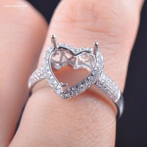 Heart Cut Sterling Silver Engagement Ring Setting: Zircon Pave, 10x10mm Stone
