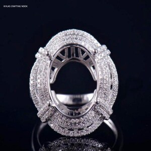 Sterling Silver Oval Halo Ring Mounting: Zircon Accents, 16x10mm Stone Setting