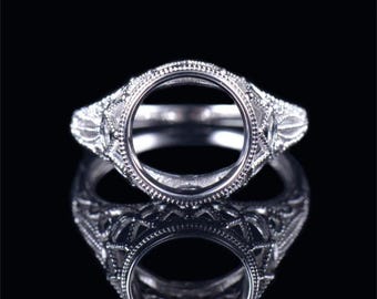 Montura de anillo de plata de ley 925 con diseño milgrain: piedra redonda de 10 mm
