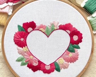 Valentine Flower Heart Embroidery Pattern - PDF/Digital Pattern