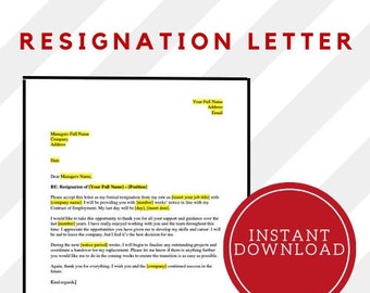 Resignation Letter Template, Professional Resignation Letter, Notice Letter Template, Word Template, Pages Template