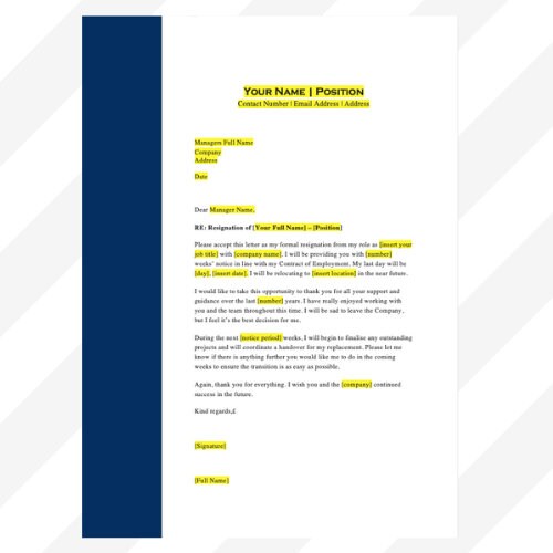 Resignation Letter Due to Relocation Template, Professional Resignation