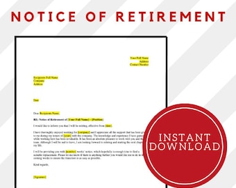 Retirement Letter, Notice to Retirement, Letter of Retirement, Word Template, Pages Template