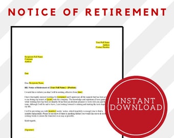 Retirement Letter, Notice to Retirement, Letter of Retirement, Word Template, Pages Template