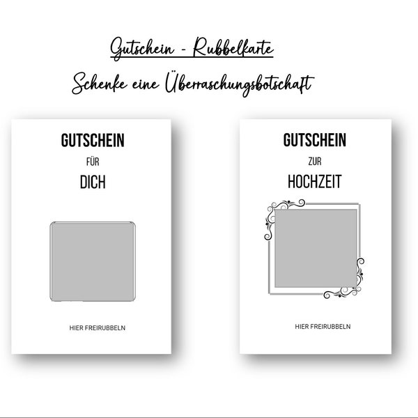 Rubbelkarte Gutschein "Für Dich", "Zur Hochzeit" mit Rubbelsticker & Karte als Doppelkarte, Faltkarte, Personalisierung, DIY zum Gestalten
