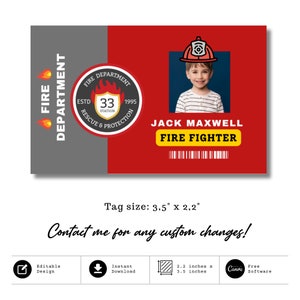 Kinder Feuerwehr Namensschild Pretend Play Feuerwehr Tag Feuerwehrmann Ausweis