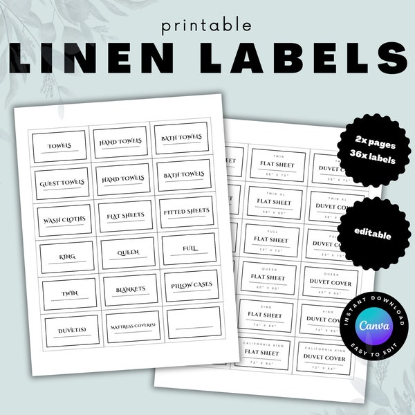 Printable Linen Closet Labels - Signs for Sheet and Linen Organization. Plus free linen inventory tracker sheet.