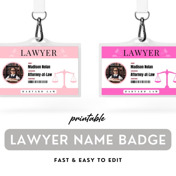 Kids Lawyer ID Badge Printable Editable Court Staff ID Pretend Play Attorney Name Badge