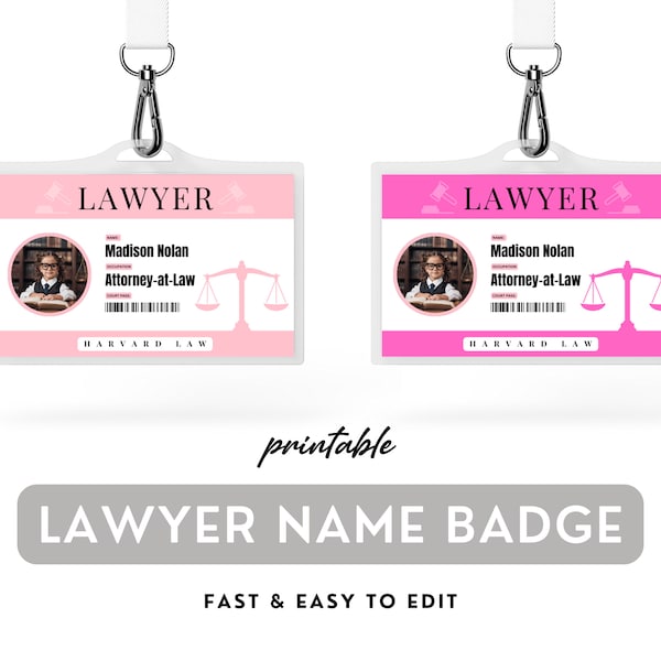 Kids Lawyer ID Badge, Editable Attorney Pretend Play (Printable)