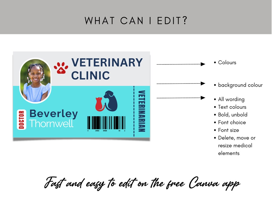 Kids Vet ID Badge Editable Animal Hospital Staff ID Pretend - Etsy