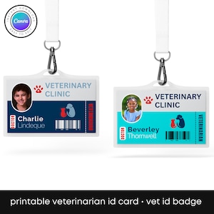 Animal Hospital Staff ID Pretend Play Kids Vet ID Badge Editable