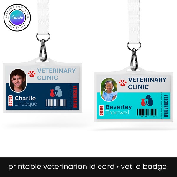 Animal Hospital Staff ID Pretend Play Kids Vet ID Badge Editable