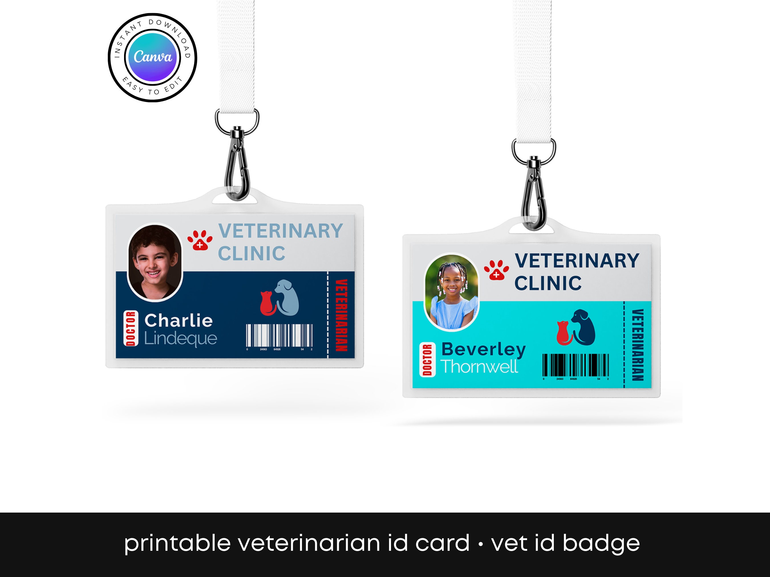 Animal Hospital Staff ID Pretend Play Kids Vet ID Badge Editable