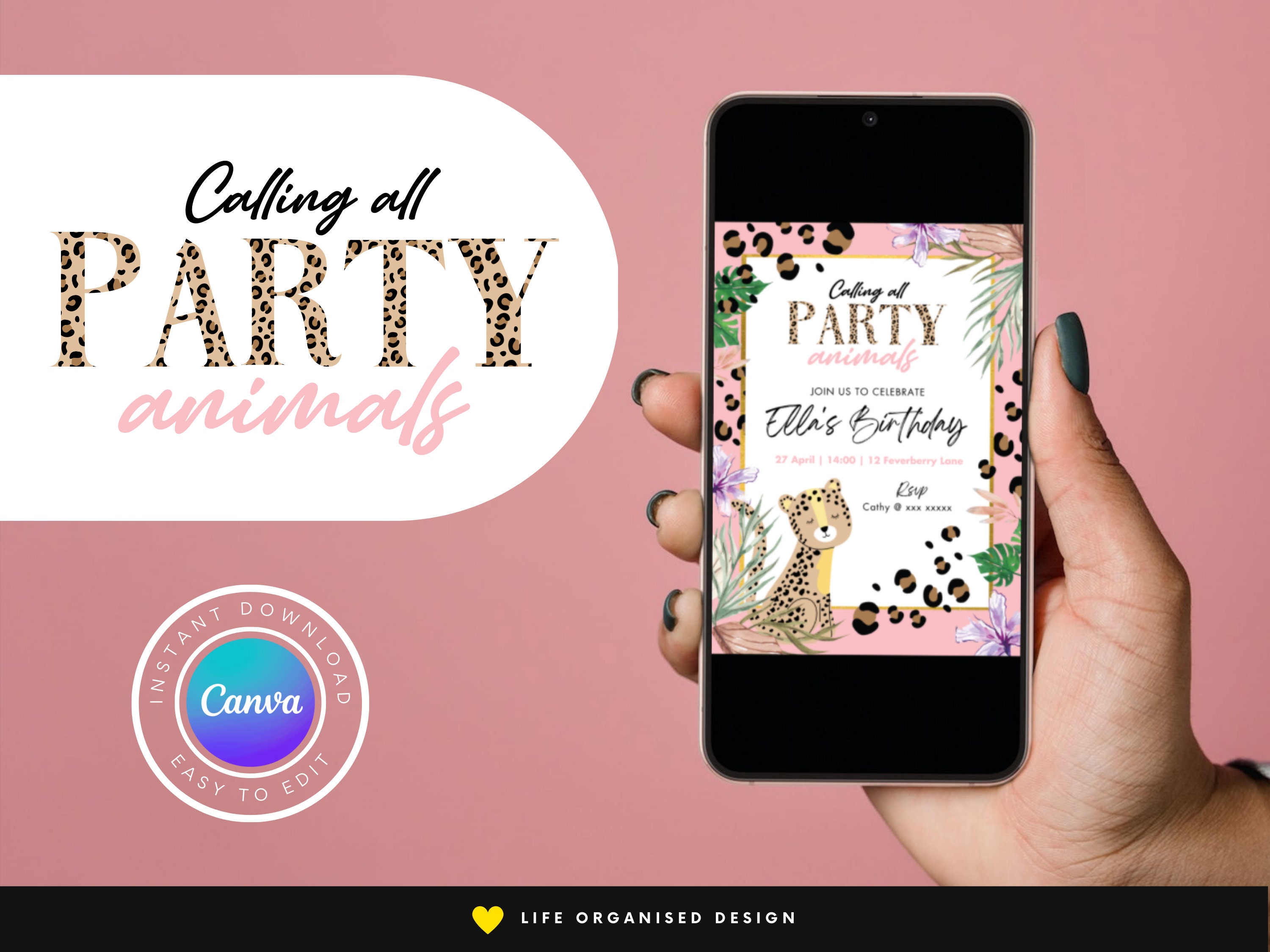 Editable Cute Wild Leopard Print Birthday Party Invitation - Etsy