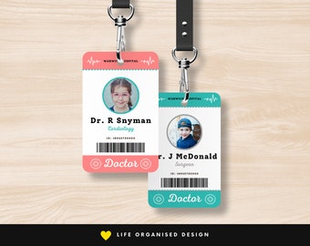 Kids Doctor ID Badge Printable Editable Hospital Staff ID Pretend Play Medical Party Nurse ID