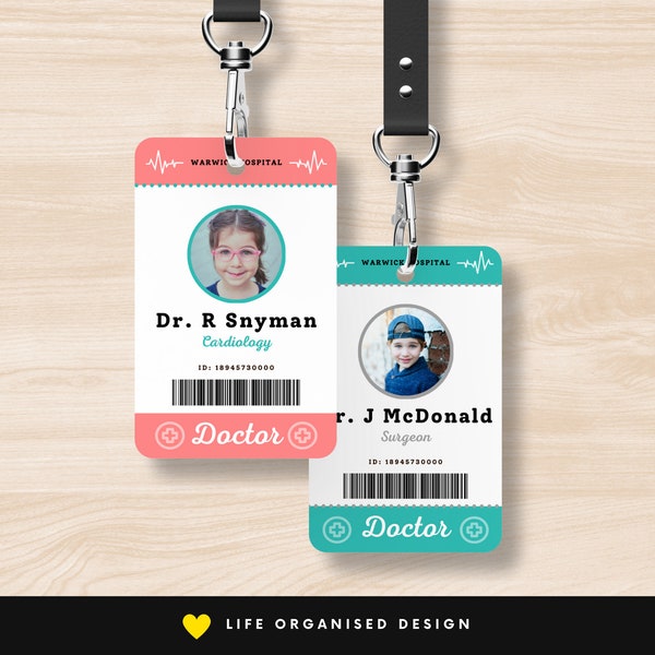 Kids Doctor ID Badge Printable Editable Hospital Staff ID Pretend Play Medical Party Nurse ID