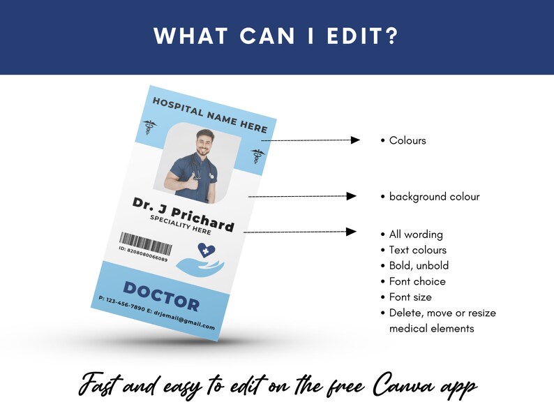 Editable Kids Doctor Tag Medical ID Card Etsy