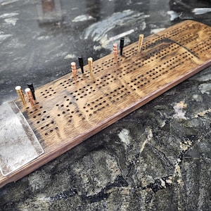 Whiskey Barrel Cribbage Board-Repurposed Wood-Handmade-Rustic-Game