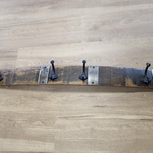 Whiskey Barrel Stave with Hooks- Coat Hooks-Towel Hooks-Repurposed Wood