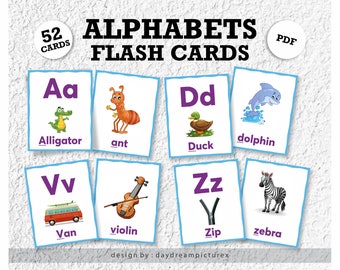 Alphabet Montessori Flashcards, Alphabet flash cards, Kids Playing Cards, Front & Back Flashcards,PDF Printable Flashcards