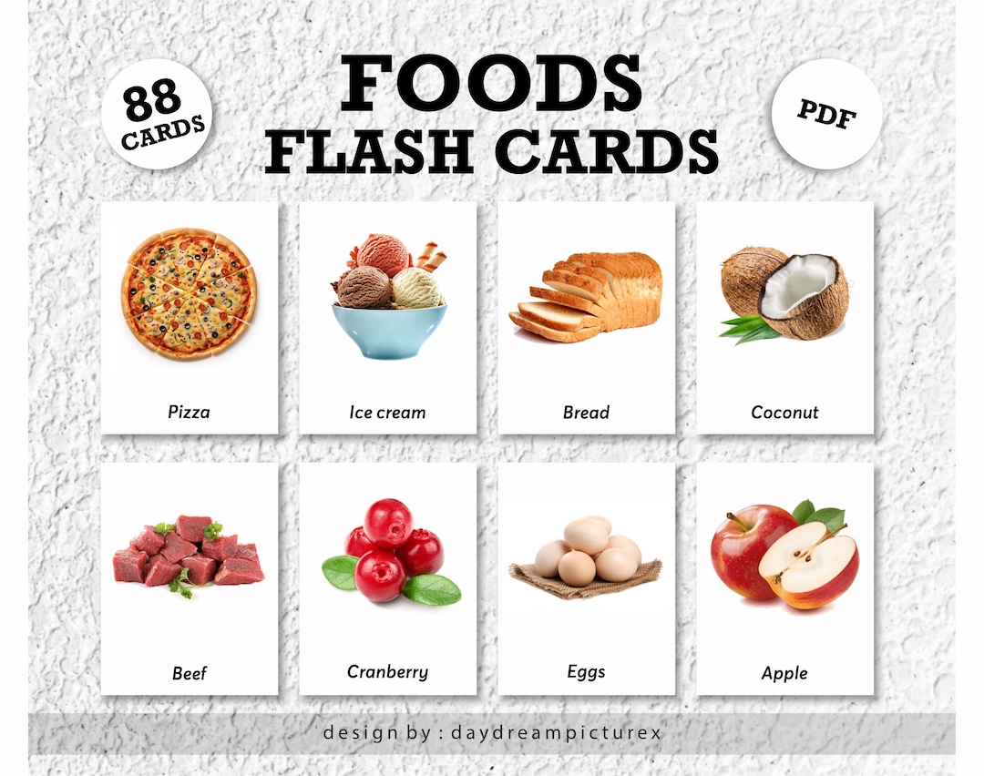 88 FOODS Montessori Flashcards, Foods Flash Cards, PDF Printable ...