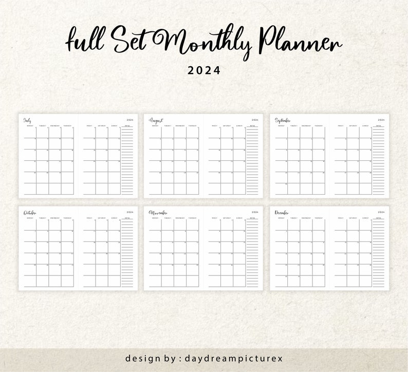 2024 Monthly Calendar Planner Monthly Calendar Portrait Monthly