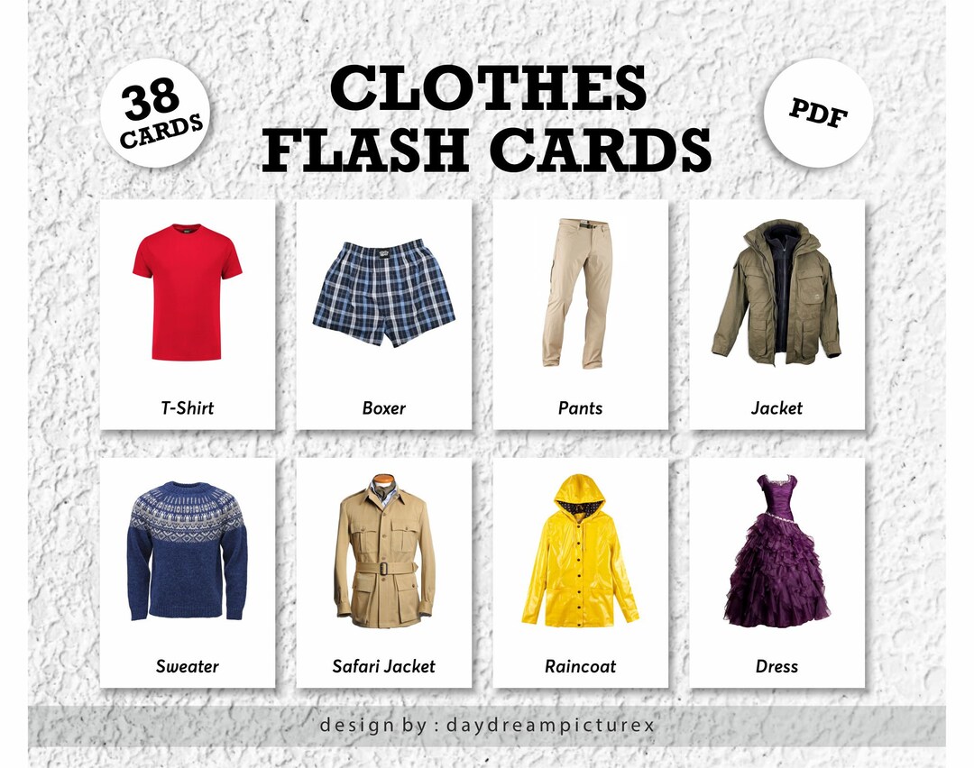 38 CLOTHES Montessori Flashcards, Clothes Flash Cards, PDF Printable ...