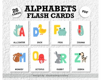 26 A-Z Alphabets Montessori Flashcards, A-Z Alphabet flash cards, PDF Printable Flashcards (Real Pictures)