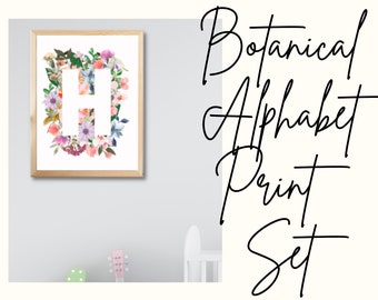 Botanical Letters - Alphabet Poster - Whimsical Wall Art - Printable Art - Floral Monogram Print Set