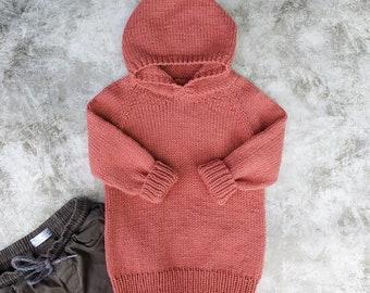 Patrón de punto, sudadera con capucha de punto, raglán de la casa club, PATRÓN de sudadera con capucha, patrón de punto para niños, suéter sin costuras para niños bebés, 8 tamaños