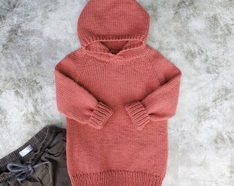 Knitting Pattern, Knit Hooded Sweatshirt, Clubhouse Raglan, Hoodie PATTERN, Kids Knitting pattern, Baby Child Seamless Sweater, 8 Sizes