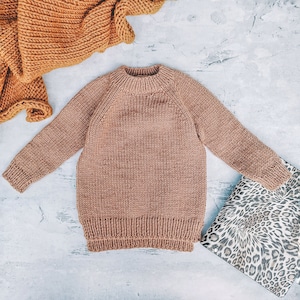 May include: A brown knitted jumper with a round neckline and long sleeves. The jumper is made from a soft, chunky yarn and has a relaxed fit.
