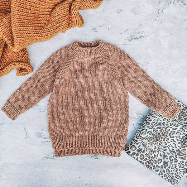 Knitting Pattern, Knit Sweatshirt, Sweater, Clubhouse Raglan, Baby Child Seamless Sweater, Jumper for Baby Kid, 10 Sizes