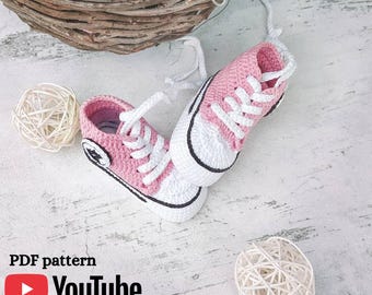 Crochet Chucks sneakers four size pattern, Baby Booties Pattern, Newborn Crochet Pattern, Crochet Bootie pattern, Modern baby booties