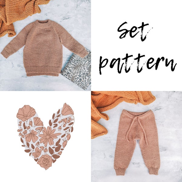 Knitting Pattern Baby SET Sweater and Pants, Seamless Jacket and Trousers for Baby and Child, Knit Kids Pants and Sweater, 10 sizes