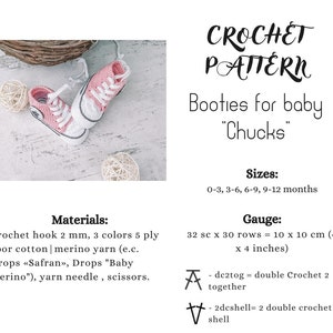 Crochet Chucks sneakers four size pattern, Baby Booties Pattern, Newborn Crochet Pattern, Crochet Bootie pattern, Modern baby booties image 2