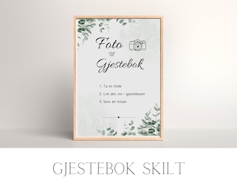 Foto til gjestebok skilt | Eukalyptus | skilt | norsk | Giftemål |Bryllup |Bryllupsplanlegger |Bryllupstips |Wedding |digital fil |gjestebok