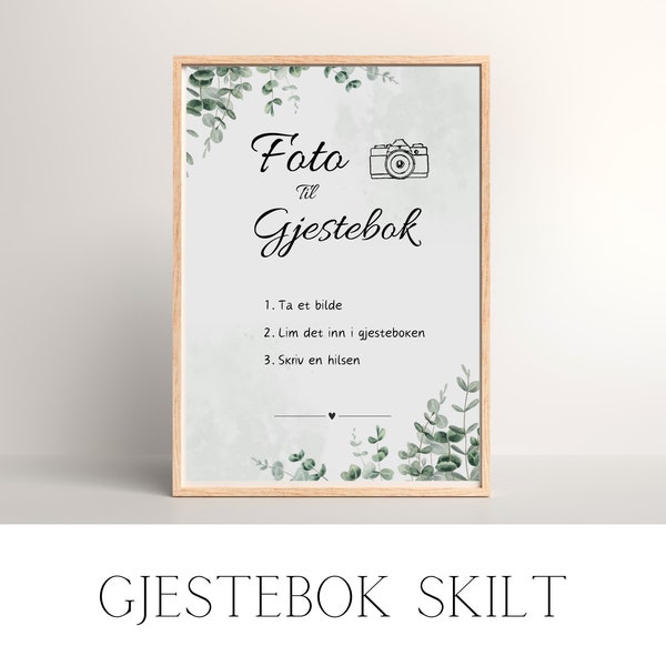 Foto til gjestebok skilt | Eukalyptus | skilt | norsk | Giftemål |Bryllup |Bryllupsplanlegger |Bryllupstips |Wedding |digital fil |gjestebok