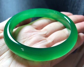 Natural Green Chalcedony Jade Bangle, Gemstone Bangle, Gift for Her, Bangle Bracelet, Hand-Carved Bangle, AAAAAA