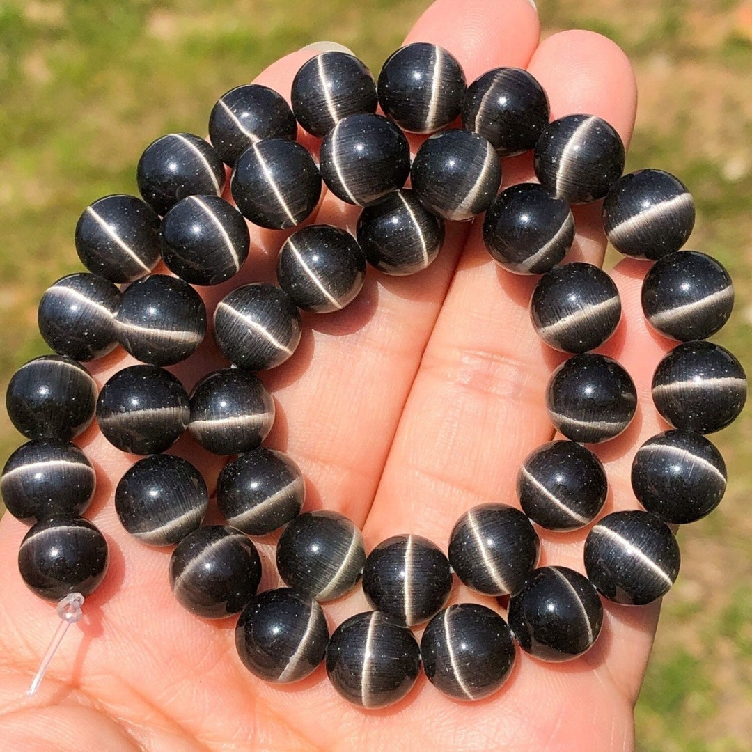 Natural Black Cat Eye Beads Cats Eye Gemstone Beads Loose Etsy
