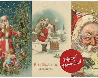 Digital | Christmas Vintage Greeting Card Red Santa Claus Father Xmas Clip Art Graphic Image Sublimation Instant Download JPEG PDF