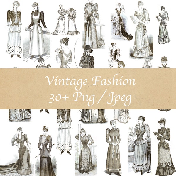 Vintage Antique Fashion Ladies 1800s PNG Scrapbook Ephemera Junk Journal  Clipart Instant Digital Download
