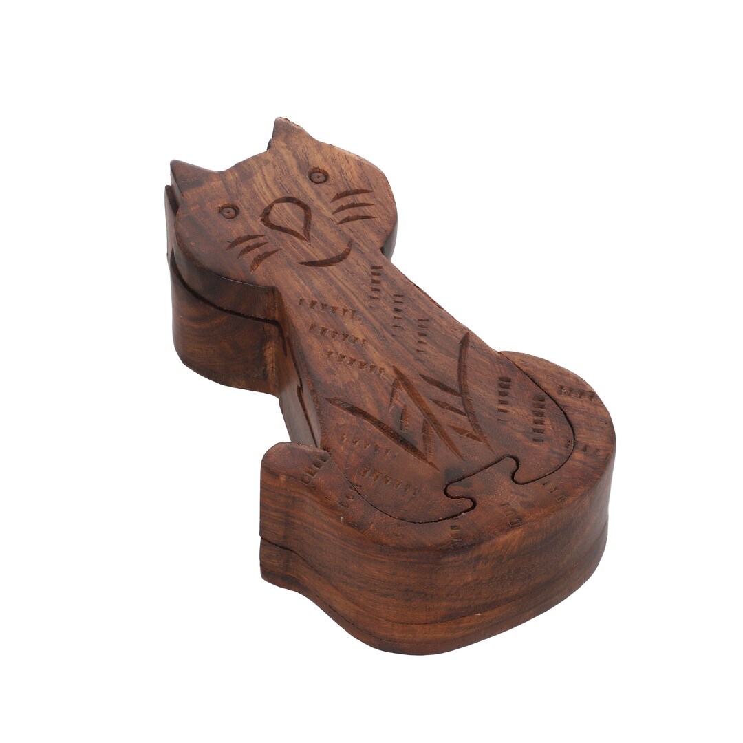 Hand Carved Mango Wooden Cat Puzzle Box / Secret Box / Hand Etsy