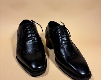 Handmade Black Leather Brogue Shoes: Height Increasing Formal Dress Shoes