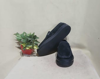 メンズ ブラック ウーブンレザー タッセルローファー：ハンドメイド スリッポン ドレスシューズ
