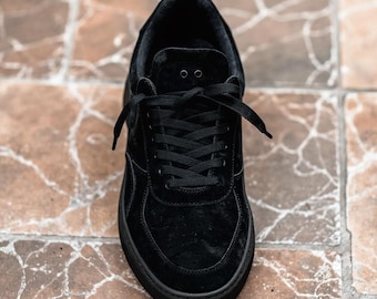 Handcrafted Black Suede Sneakers | Minimalist Streetwear Shoes