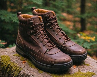Handmade Brown Leather Hiking Boots | High-Top Casual Boots