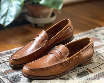 Mocasines de cuero marrón: zapatos casuales hechos a mano para hombre, con aumento de altura de 7,6 cm.