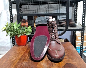 Men's Handmade Brown Leather Ankle Boots: Vintage-Style Lace-Up High Boots