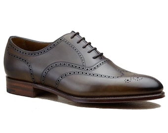Handcrafted Brown Leather Brogue Oxford Shoes | Wingtip Dress Shoes